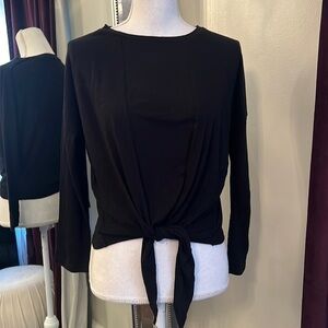 Banana Republic Cozy Slub Black 3/4 Sleeve Tie-Front Top Size Small